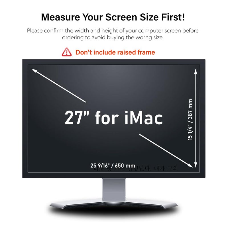 WELINC 27 Inch - 16:9 Aspect Ratio - Computer Privacy Screen Filter for iMac Monitor - Anti-Glare - Anti-Scratch Protector Film - Please Check iMac or Others Made in Korea - Image 3